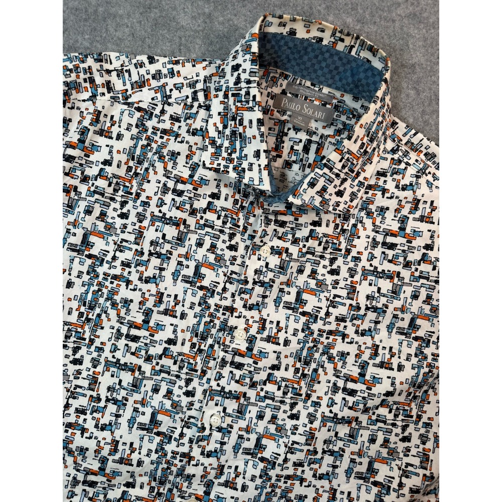 Paulo Solari Mens XL Modern Fit Performance Stretch‎ Abstract Print Shirt Blue